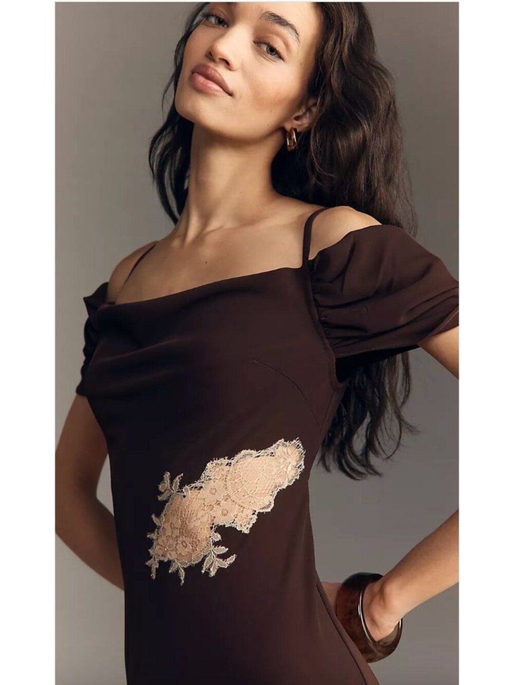 Anthropologie Bl-nk Satin Off-Shoulder Lace Slip Midi Dress Size XS Y2K 90s - Picture 3 of 7